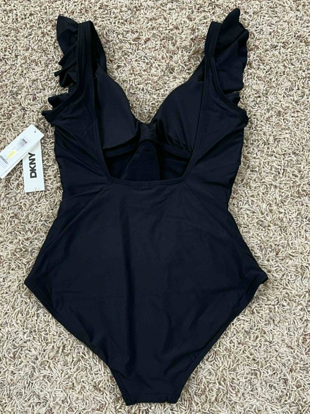DKNY Women's Ruffle Sleeve One-Piece Swimsuit Black, Size Medium (New) - Picture 10 of 13